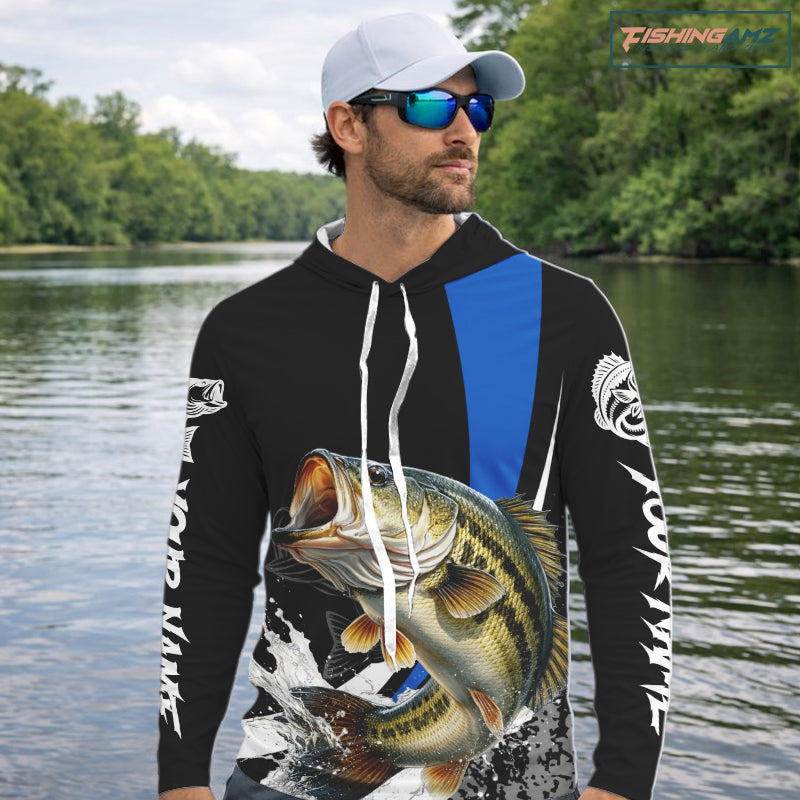 Personalized Bass Fishing Jersey, Bass Hooded Fishing Shirt Long Sleeve Fishing Apparel For Men NHT872
