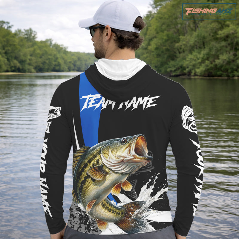 Personalized Bass Fishing Jersey, Bass Hooded Fishing Shirt Long Sleeve Fishing Apparel For Men NHT872