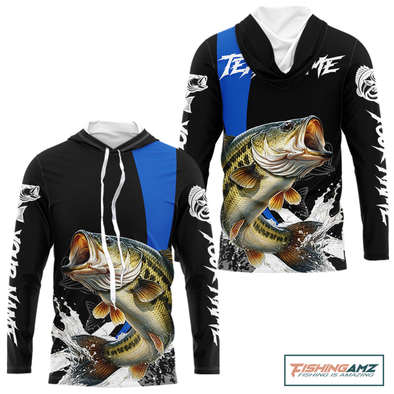 Personalized Bass Fishing Jersey, Bass Hooded Fishing Shirt Long Sleeve Fishing Apparel For Men NHT872