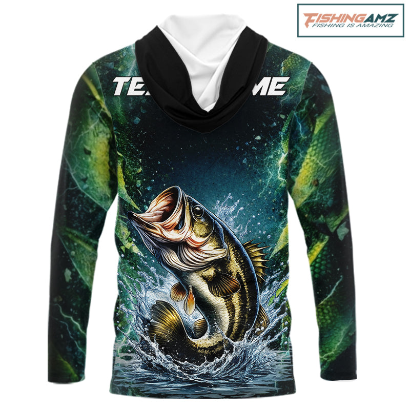 Largemouth Bass Fishing Black Green Camo Custom Name Fishing Shirts Jerseys  NHT456
