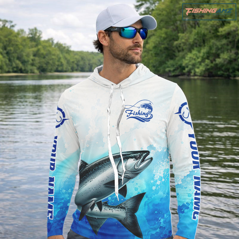 Chinook Salmon Fishing Long Sleeve Hooded Gift For Men Deep Sea Saltwater Angler Ocean Adventure 