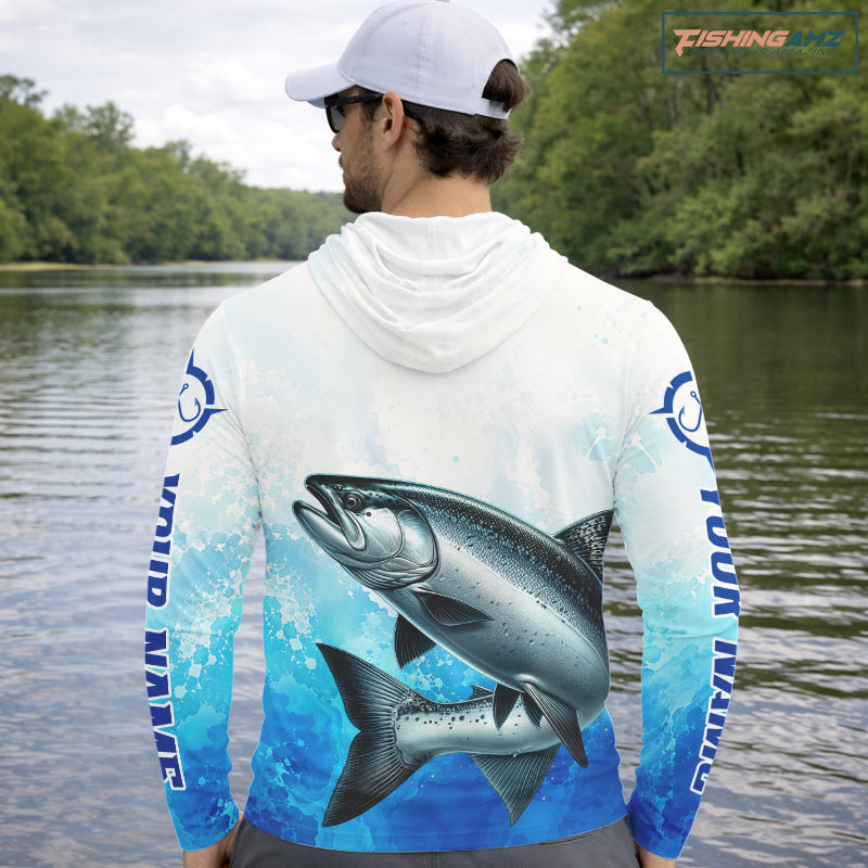 Chinook Salmon Fishing Long Sleeve Hooded Gift For Men Deep Sea Saltwater Angler Ocean Adventure 