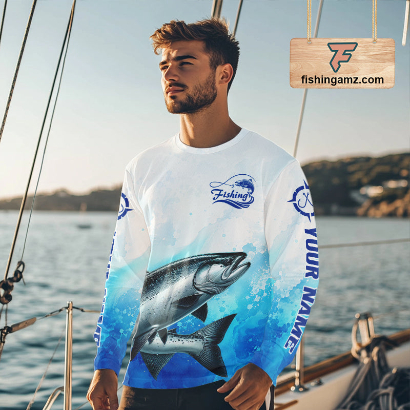 Chinook Salmon Fishing Long Sleeve Gift For Men Deep Sea Saltwater Angler Ocean Adventure 