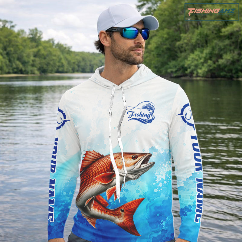 Redfish Fishing Long Sleeve Hooded Gift For Men Deep Sea Saltwater Angler Ocean Adventure 