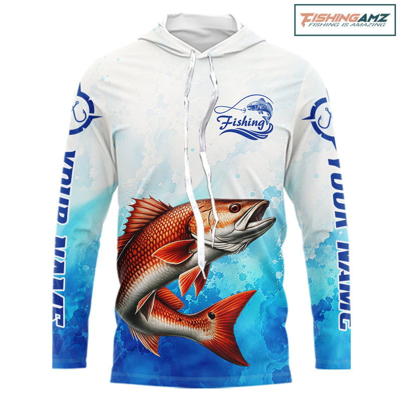 Redfish Fishing Long Sleeve Hooded Gift For Men Deep Sea Saltwater Angler Ocean Adventure 