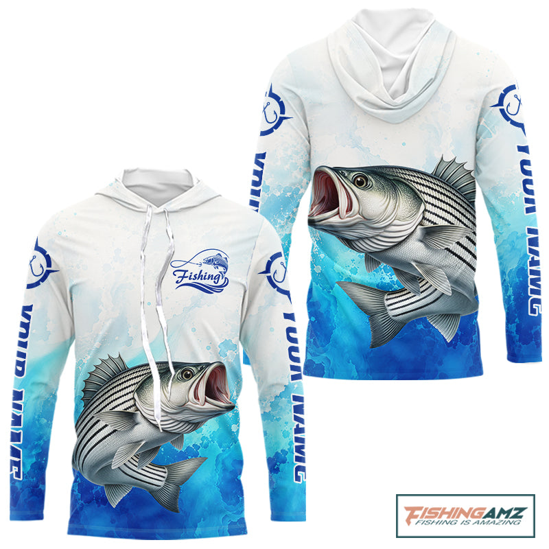 Striped Bass Fishing Long Sleeve Hooded Gift For Men Deep Sea Saltwater Angler Ocean Adventure 