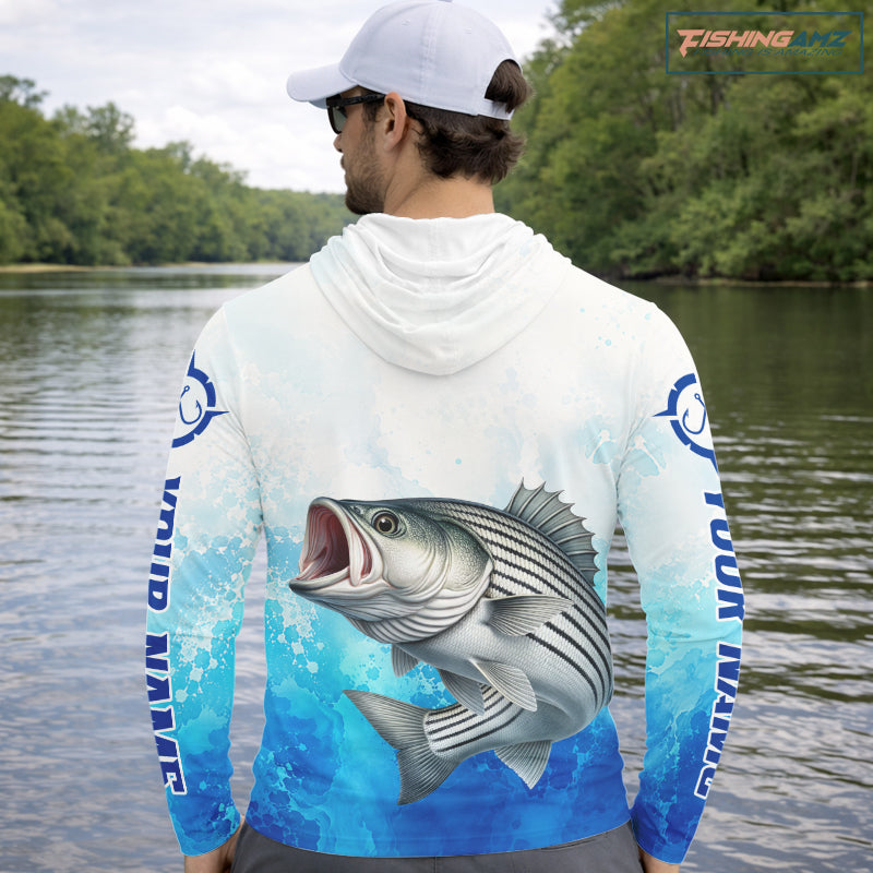Striped Bass Fishing Long Sleeve Hooded Gift For Men Deep Sea Saltwater Angler Ocean Adventure 