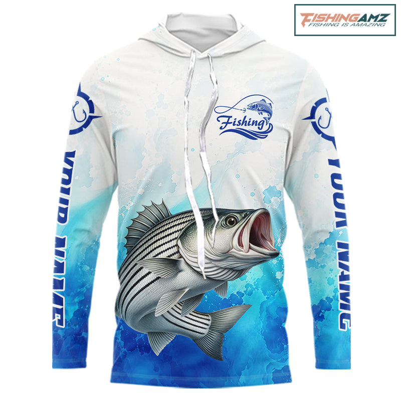 Striped Bass Fishing Long Sleeve Hooded Gift For Men Deep Sea Saltwater Angler Ocean Adventure 