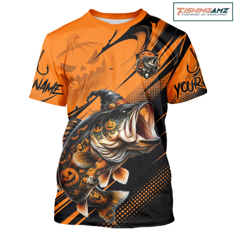 Halloween Bass Fishing Shirt, Largemouth Bass Long Sleeve Fishing Jersey, Custom Angler Gift NHT1354