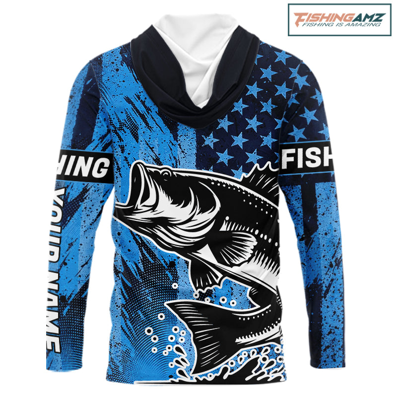 Bass Fishing American Camo Custom Name UV Protection Long Sleeves Shirt, Bass Fishing Jersey NHT530