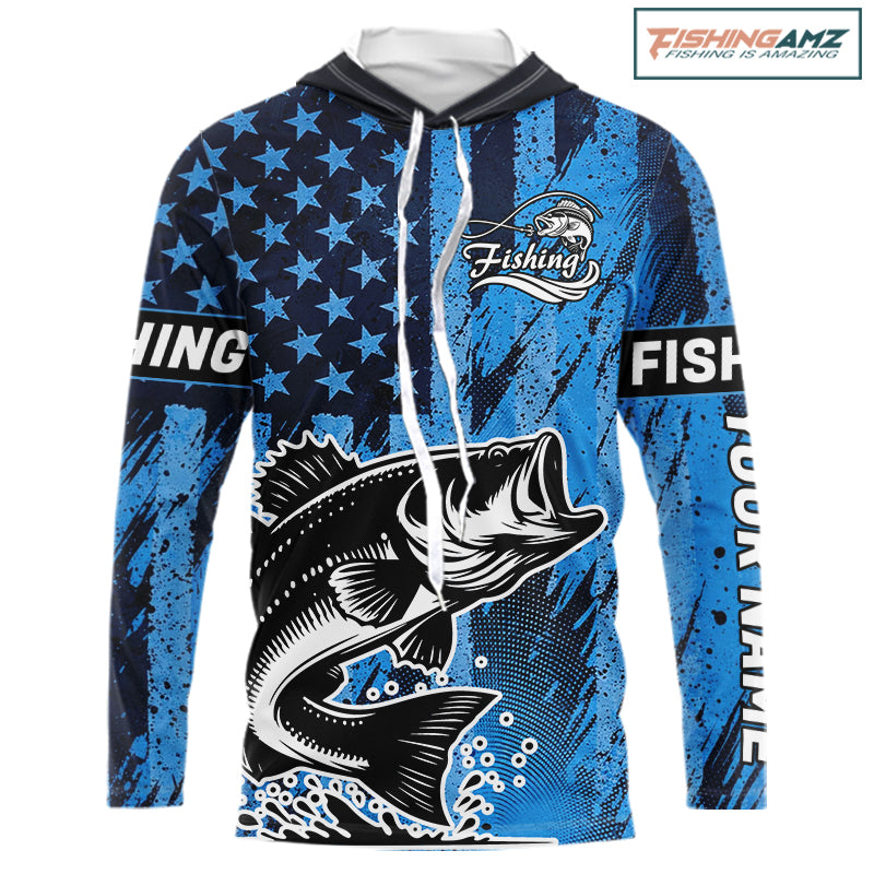 Bass Fishing American Camo Custom Name UV Protection Long Sleeves Shirt, Bass Fishing Jersey NHT530
