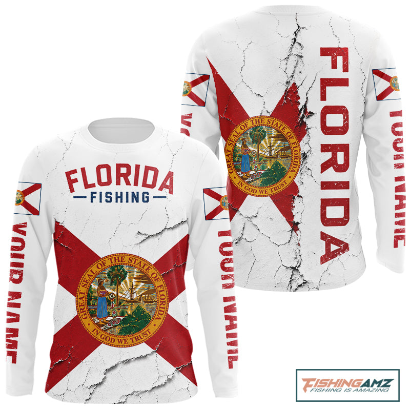 Florida Fishing Shirt Patriotic Florida Flag Long Sleeve UV Protection Fishing Jersey 