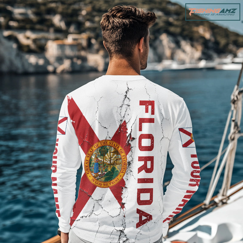 Florida Fishing Shirt Patriotic Florida Flag Long Sleeve UV Protection Fishing Jersey 