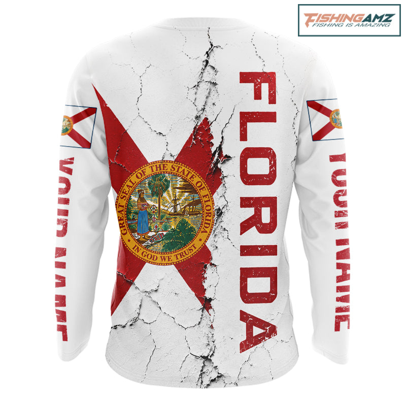 Florida Fishing Shirt Patriotic Florida Flag Long Sleeve UV Protection Fishing Jersey 