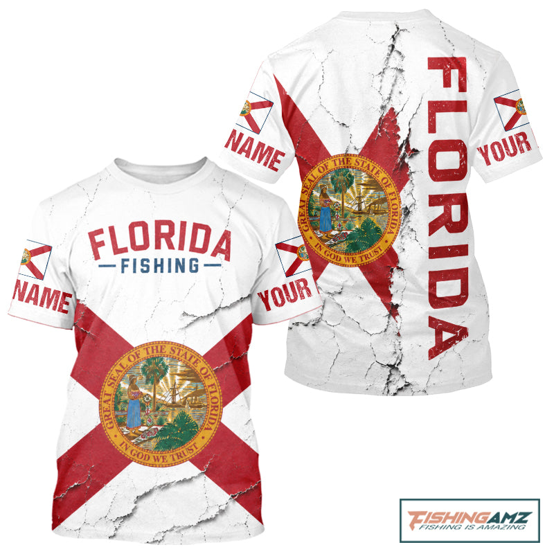 Florida Fishing T-Shirts Patriotic Florida Flag UV Protection Fishing Jersey 