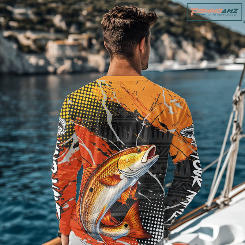 Personalized Redfish Fishing Jerseys, Red Drum Saltwater Tournament Fishing Shirts  NHT464