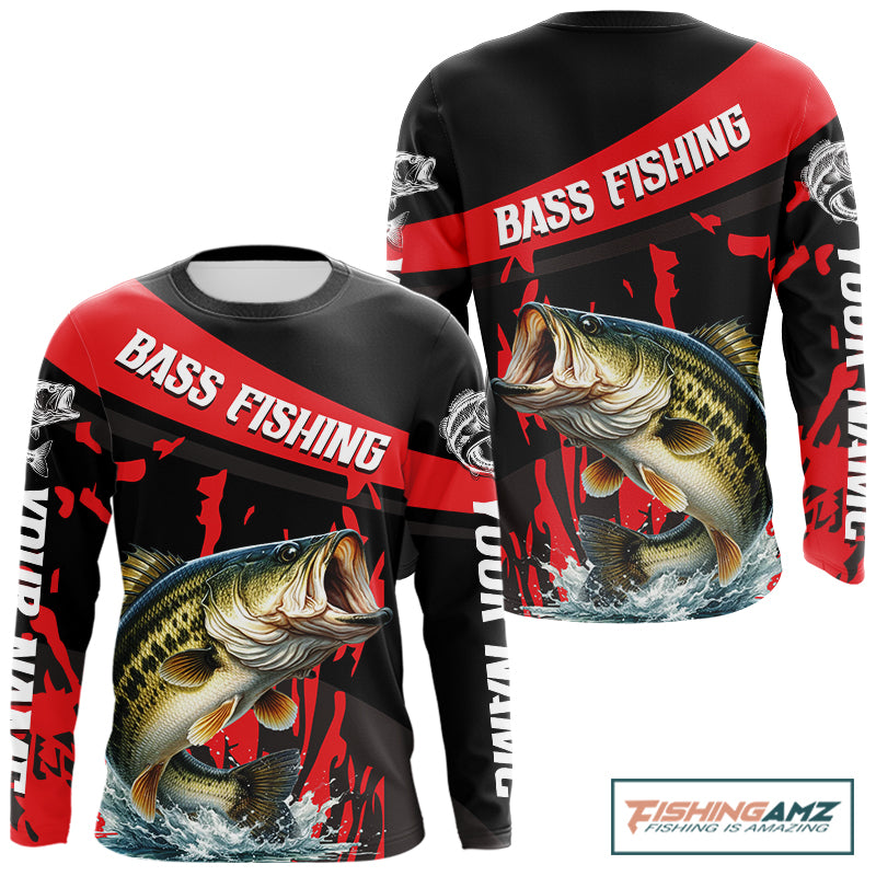 Custom Largemouth Bass Fishing Jerseys, Largemouth Bass Fishing Shirts Long Sleeve For Men|Red NHT725