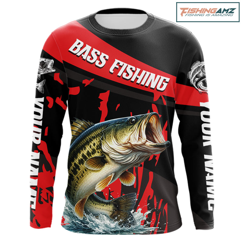 Custom Largemouth Bass Fishing Jerseys, Largemouth Bass Fishing Shirts Long Sleeve For Men|Red NHT725