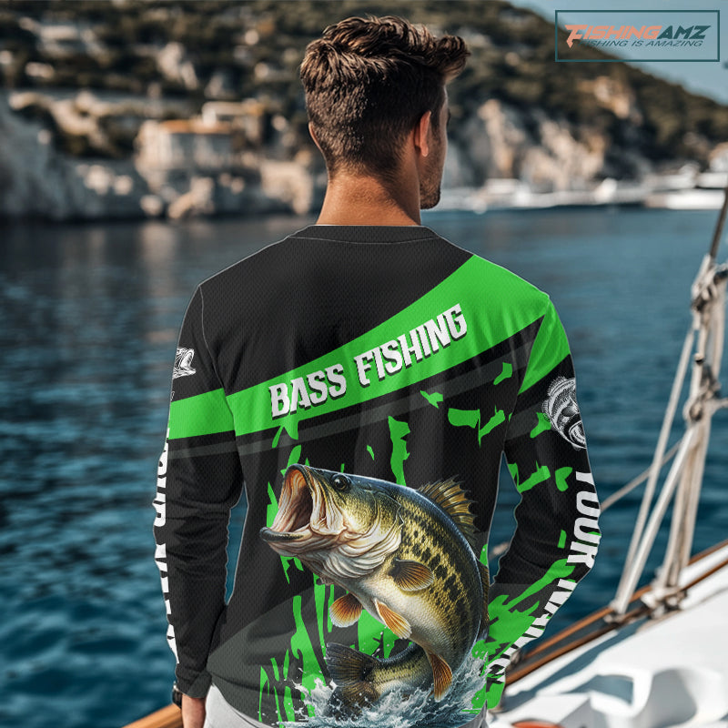 Custom Largemouth Bass Fishing Jerseys, Largemouth Bass Fishing Shirts Long Sleeve For Men|Green NHT727