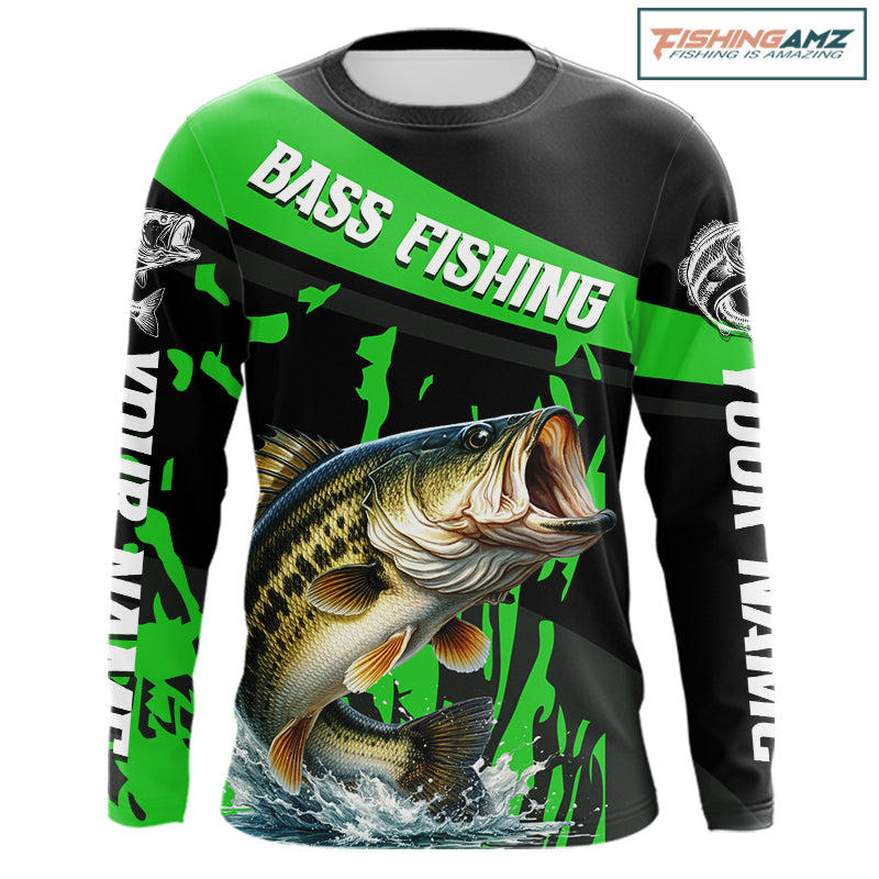 Custom Largemouth Bass Fishing Jerseys, Largemouth Bass Fishing Shirts Long Sleeve For Men|Green NHT727