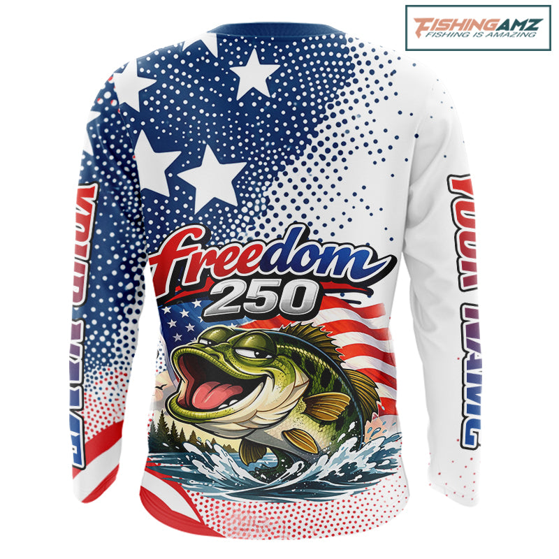 Funny Bass Fishing Shirts Long Sleeve Freedom 250 American Flag, Fishing Gift NHT408