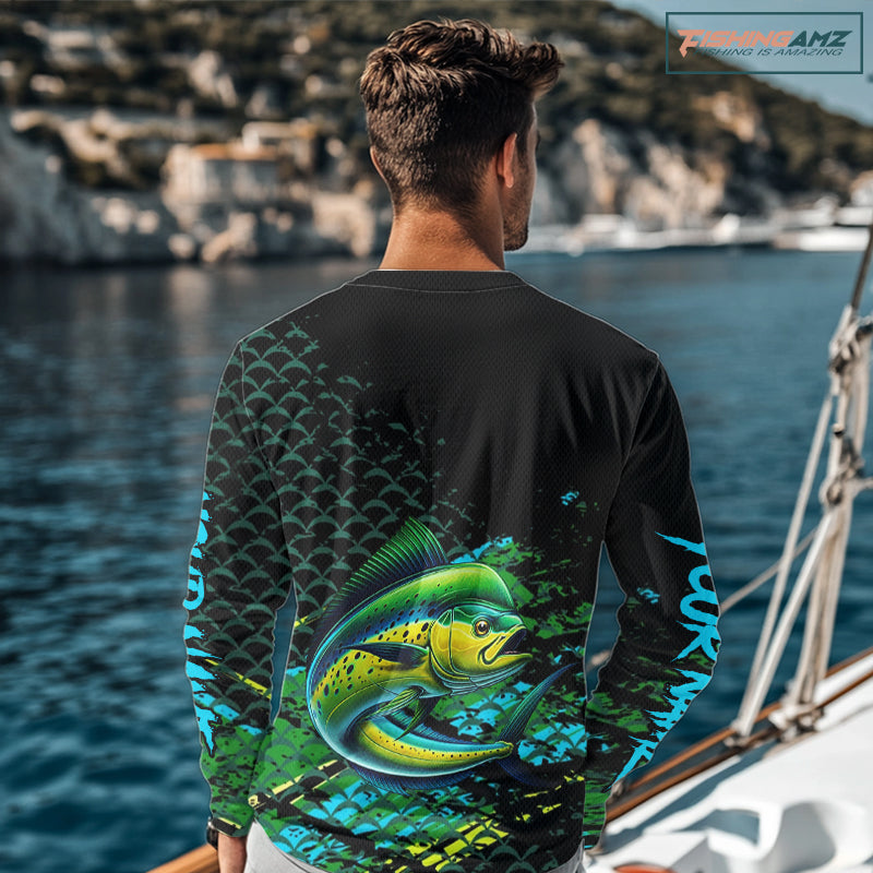 Mahi Mahi Fishing Long Sleeves Fishing Shirt, Custom 3D UV Protection Fishing Shirt NHT409