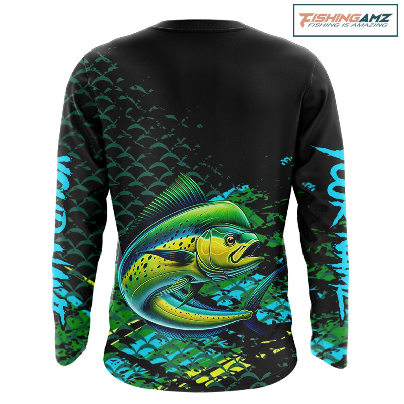 Mahi Mahi Fishing Long Sleeves Fishing Shirt, Custom 3D UV Protection Fishing Shirt NHT409