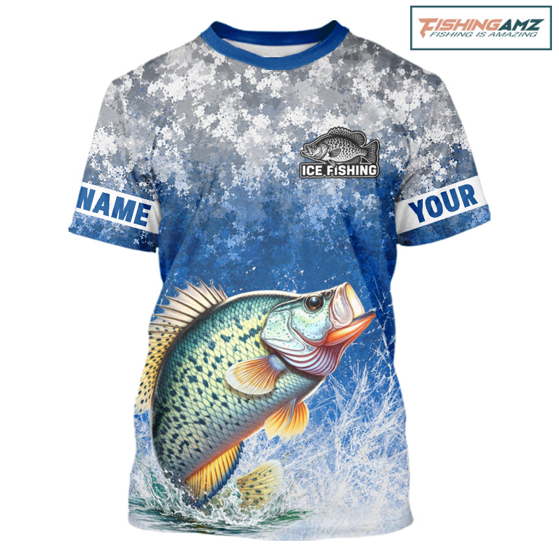 Ice Fishing Shirt With Crappie & Winter Camo Design, Fishing Shirts Short Sleeve For Men NHT1374