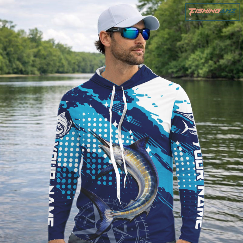 Custom Marlin Long Sleeve Fishing Shirts For Men, Design Marlin Fishing Jerseys NHT466