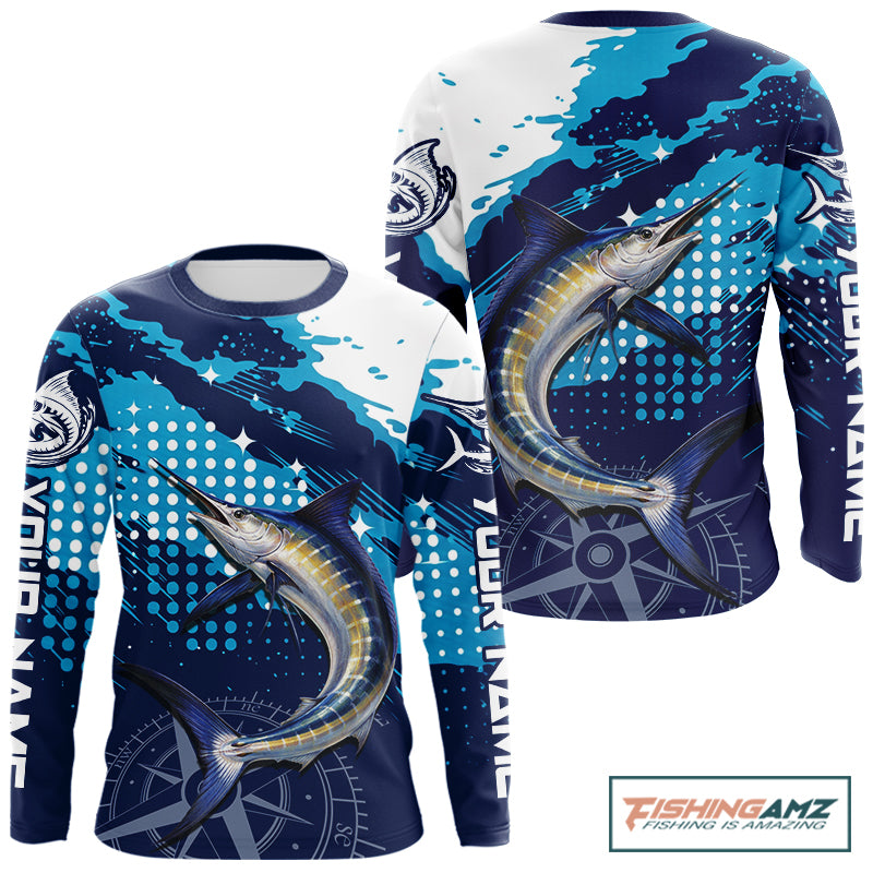 Custom marlin long sleeve fishing shirt for men, marlin fishing jersey