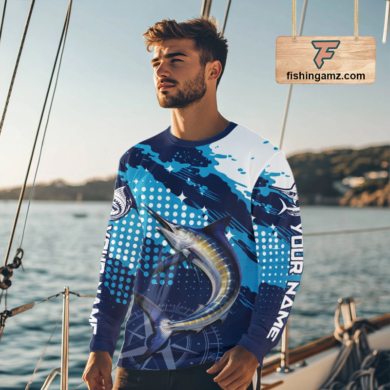 Custom marlin long sleeve fishing shirt for men, marlin fishing jersey