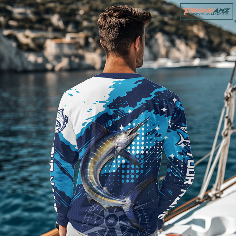 Custom marlin long sleeve fishing shirt for men, marlin fishing jersey