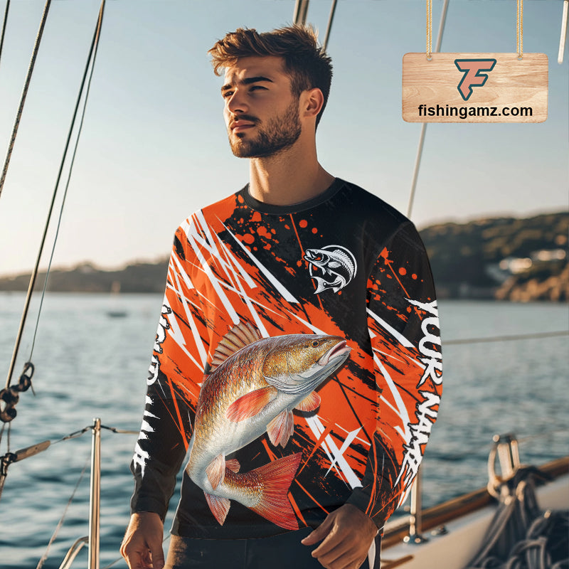 Personalized Redfish Fishing Tournament, Red Drum Saltwater Fishing Shirts Long Sleeve NHT467