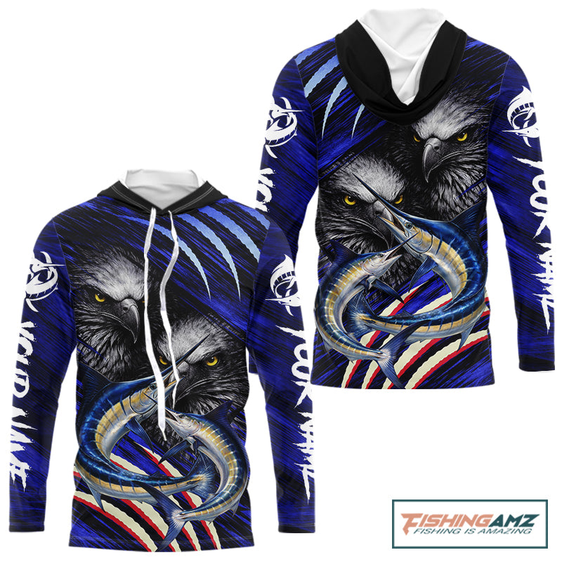 Marlin & Eagle Design Fishing Shirt Long Sleeve Hooded, Marlin Fishing Shirt For Men NHT468