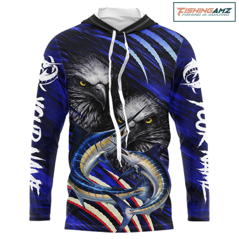 Marlin & Eagle Design Fishing Shirt Long Sleeve Hooded, Marlin Fishing Shirt For Men NHT468
