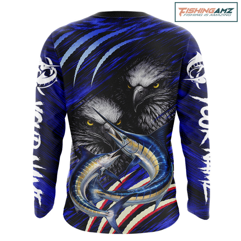 Marlin & Eagle Design Fishing Shirt Long Sleeve, Marlin Fishing Shirt For Men NHT468