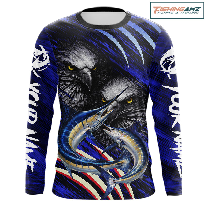 Marlin & Eagle Design Fishing Shirt Long Sleeve, Marlin Fishing Shirt For Men NHT468