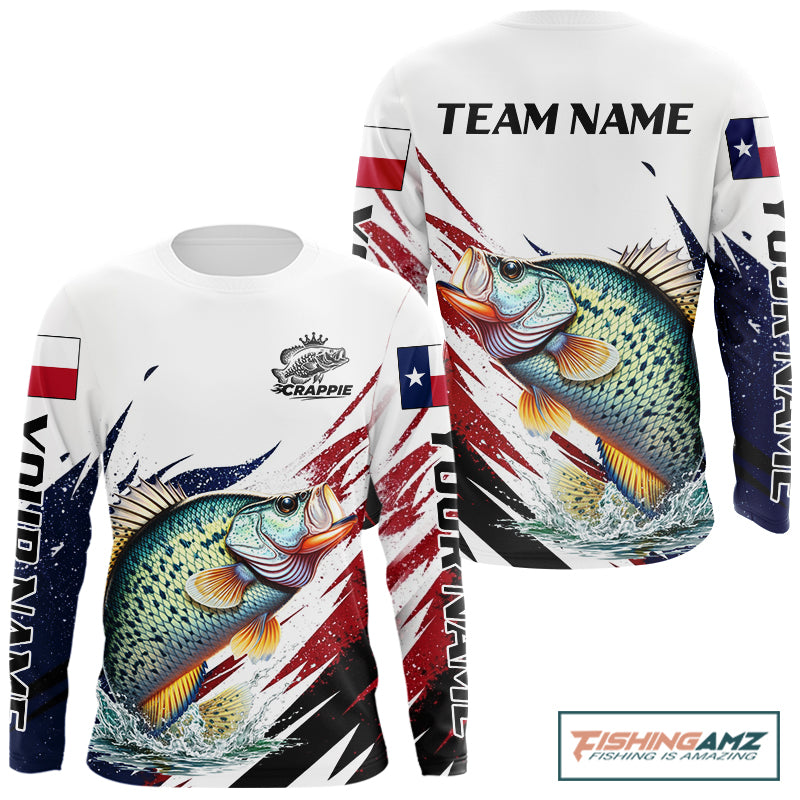 Custom Texas Flag Crappie Fishing Shirts, Texas Crappie Fishing Shirts Long Sleeve For Team