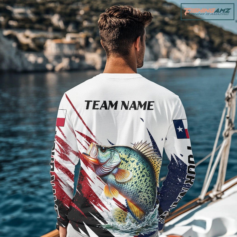 Custom Texas Flag Crappie Fishing Shirts, Texas Crappie Fishing Shirts Long Sleeve For Team