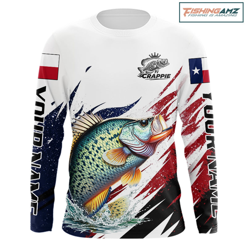 Custom Texas Flag Crappie Fishing Shirts, Texas Crappie Fishing Shirts Long Sleeve For Team
