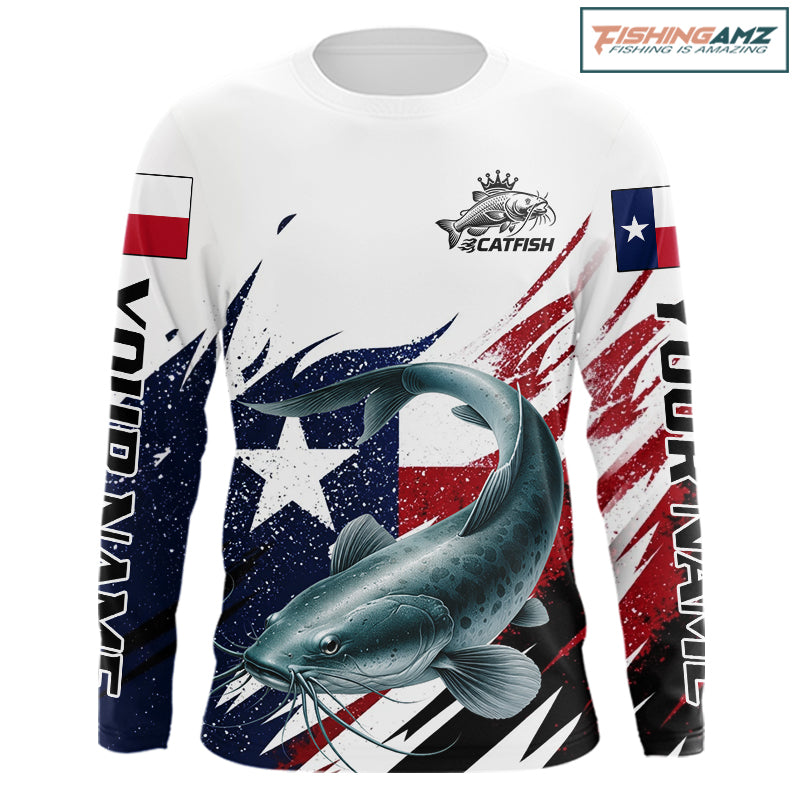 Custom Texas Flag Catfish Fishing Shirts, Texas Catfish Fishing Shirts Long Sleeve Hooded For Team