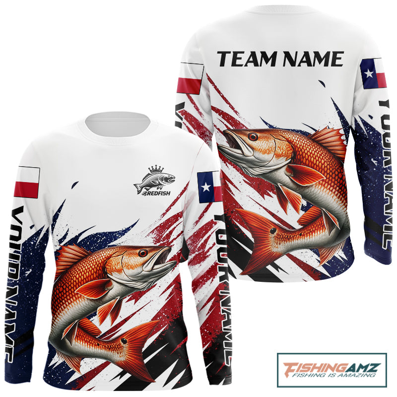 Custom Texas Flag Redfish Fishing Shirts, Texas Red Drum Fishing Shirts Long Sleeve For Team