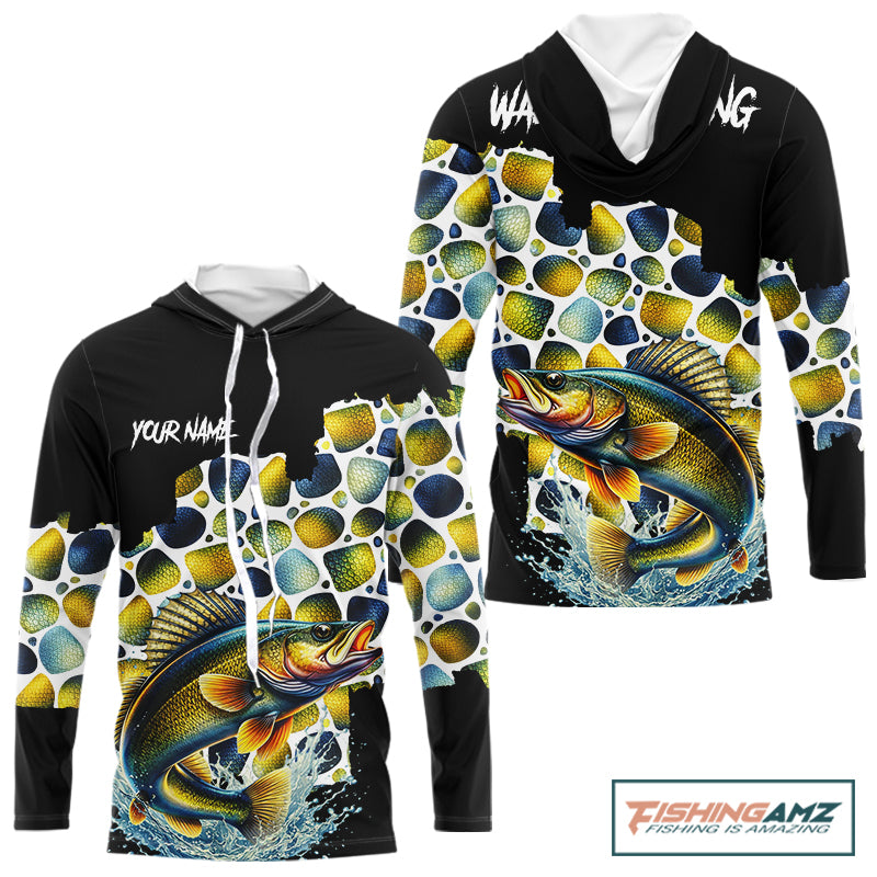 Personalized Walleye Fishing Shirt Long Sleeve Hooded, Fishing Shirts For Men NHT413