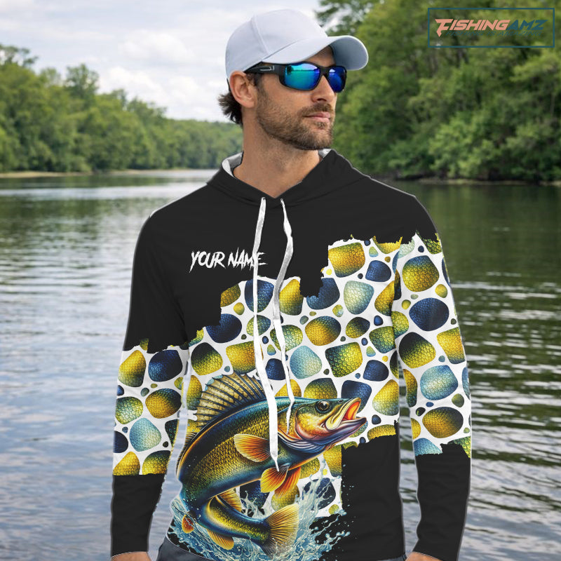 Personalized Walleye Fishing Shirt Long Sleeve Hooded, Fishing Shirts For Men NHT413