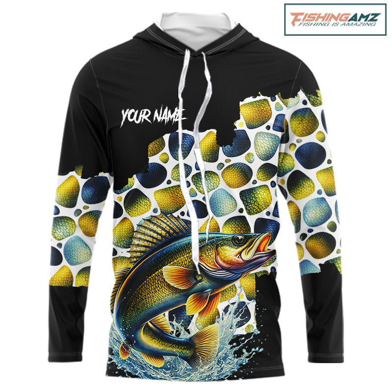 Personalized Walleye Fishing Shirt Long Sleeve Hooded, Fishing Shirts For Men NHT413