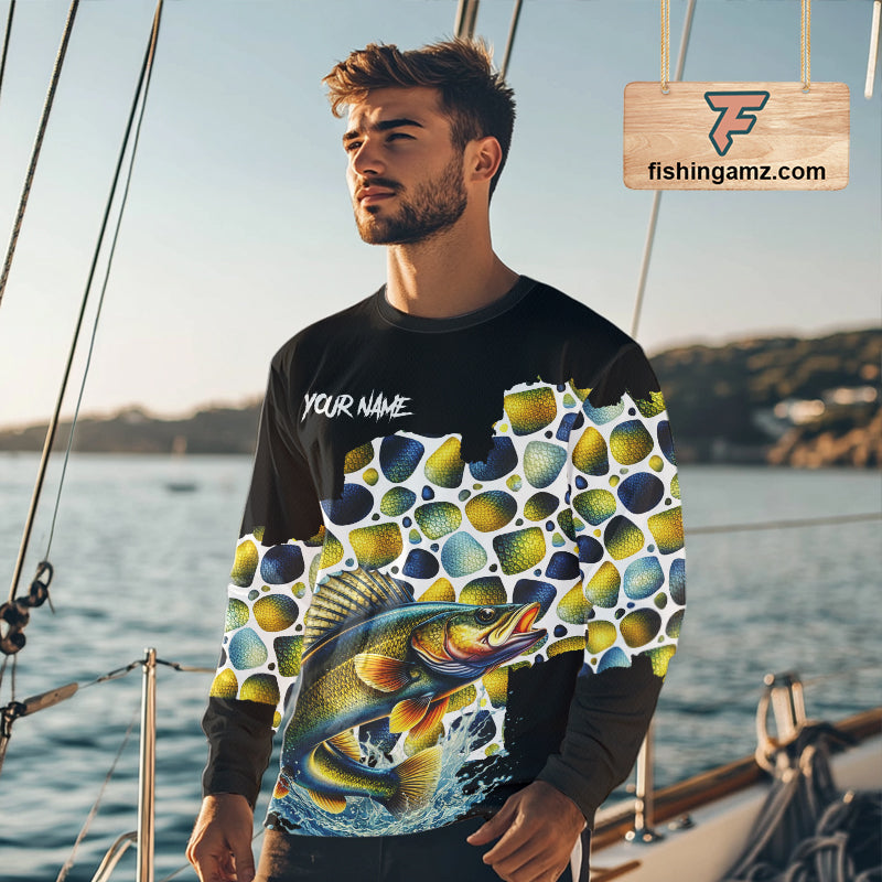 Personalized Walleye Fishing Shirt Long Sleeve, Fishing Shirts For Men NHT413