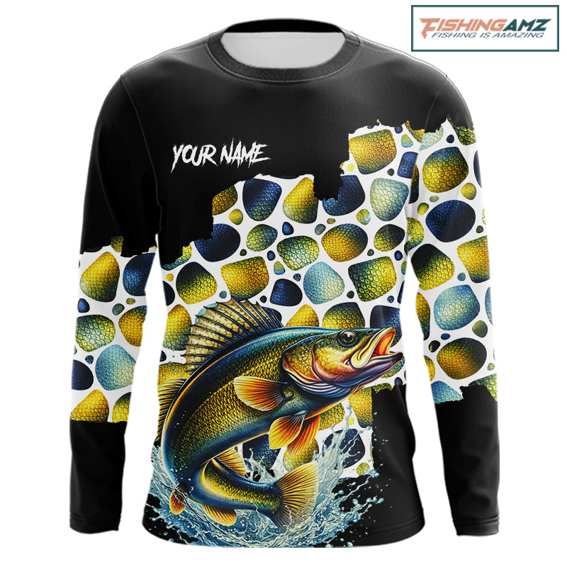 Personalized Walleye Fishing Shirt Long Sleeve, Fishing Shirts For Men NHT413