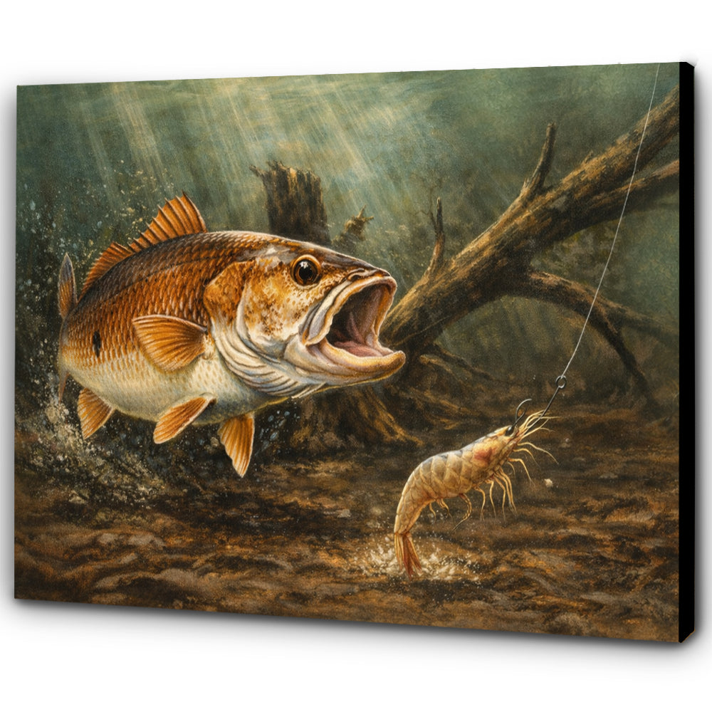 Redfish Fishing Canvas Wall Art – Redfish Hunting Shrimp Underwater NHT472