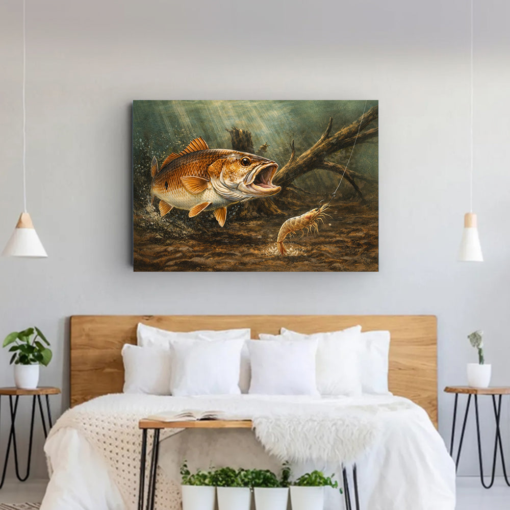Redfish Fishing Canvas Wall Art – Redfish Hunting Shrimp Underwater NHT472
