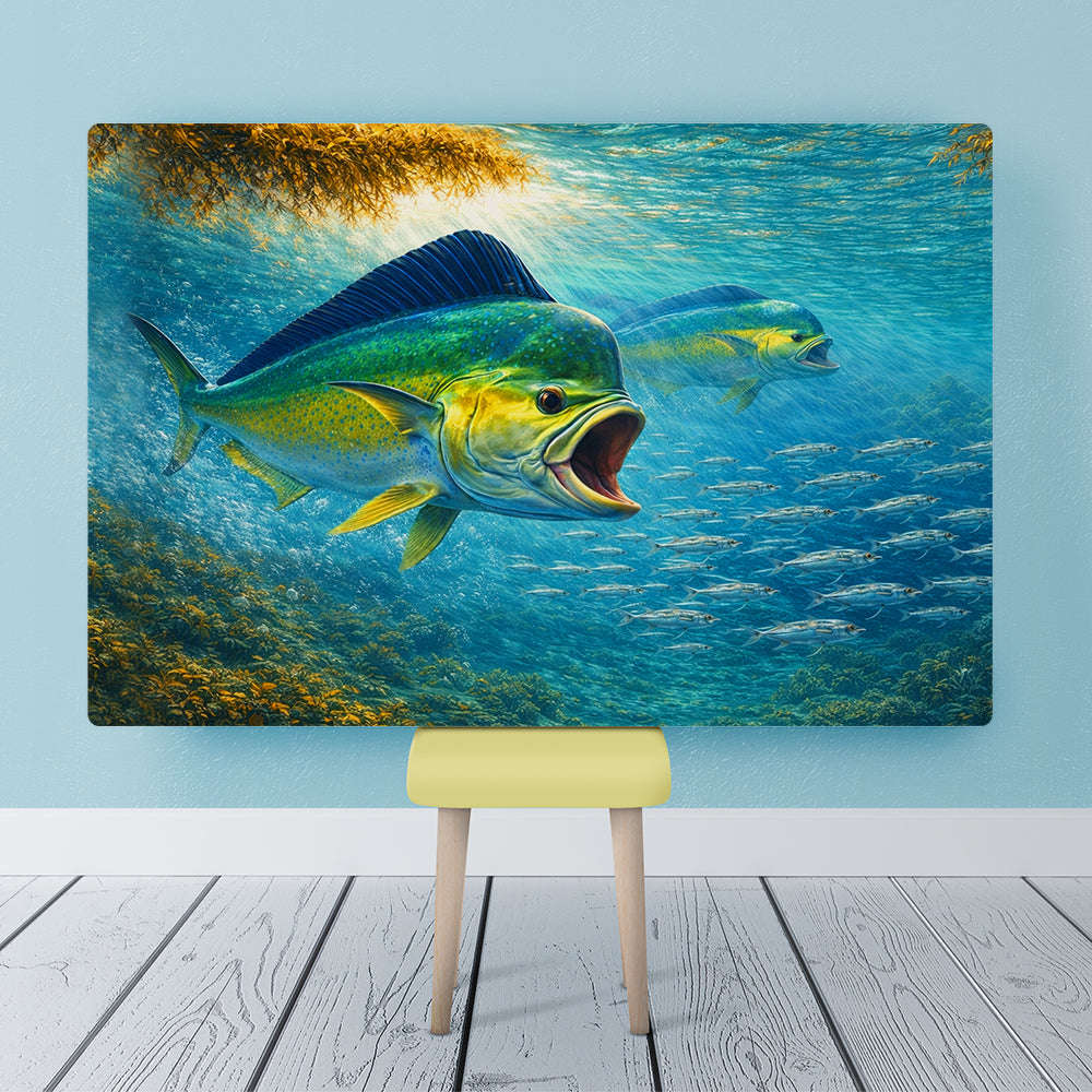 Mahi Mahi Canvas Wall Art – Dolphin Fish Hunting Underwater Painting on Canvas, Saltwater Fishing Canvas Art NHT473